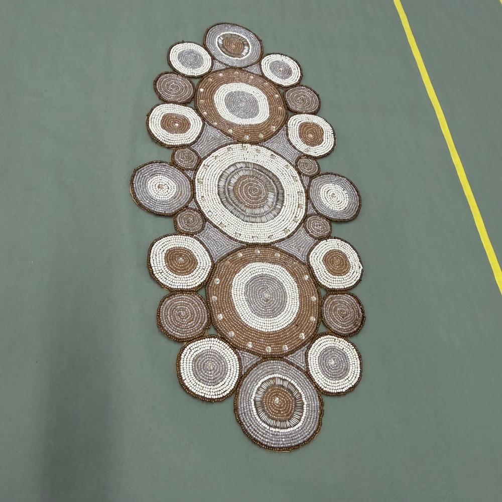 Pier 1 Imports Beaded Table Runner Neutral Bronze Silver Gold Circles Boho